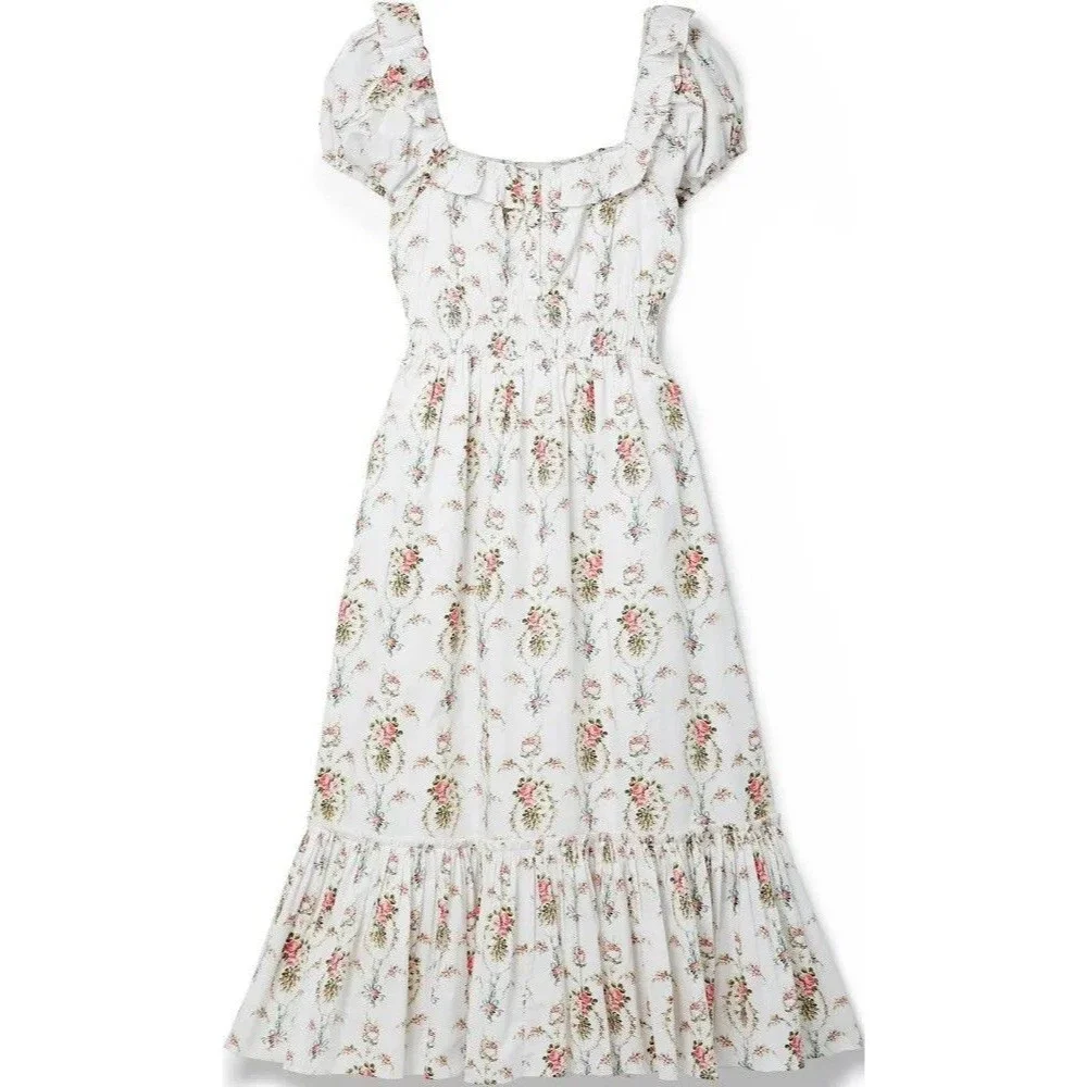 LoveShackFancy Terrence Dress M Vanilla Kisses Floral Smocked Puff Sleeve Maxi - Picture 12 of 16